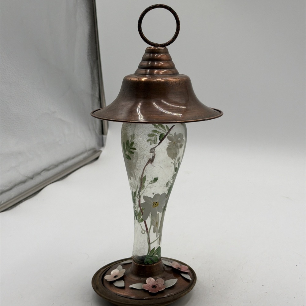 NATIONAL GEOGRAPHIC Outdoor Glass Hand Painted Copper Humming Bird Feeder